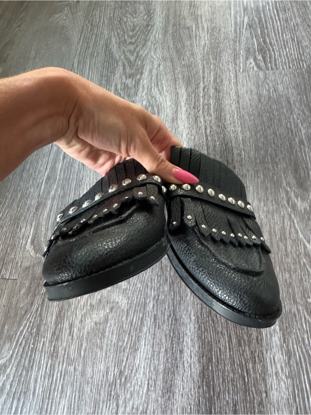 Target Black Tassel Mule | Silver Stud Fringe Size 8 - Picture 8 of 12